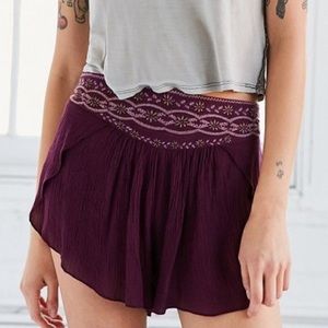 UO Ecote Embroidered Shorts in Burgundy